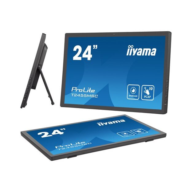 IIYAMA T2455MSC-B1 24inch IPS 1920x1080 Bonded PCAP 10P Touch Flat Bezel Free Glass Front 350cd/m2 HDMI Displayport USB 3.0-Hub