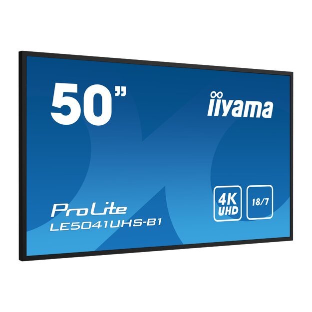 IIYAMA LE5041UHS-B1 50inch 3840x2160 4K UHD VA panel 2percent Haze Landscape mode Speakers 2x 10W VGA 3x HDMI 350cd/m