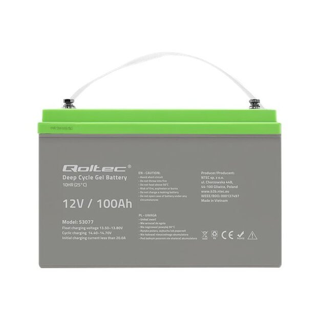 QOLTEC 53077 Deep Cycle Gel Battery 12V 100Ah