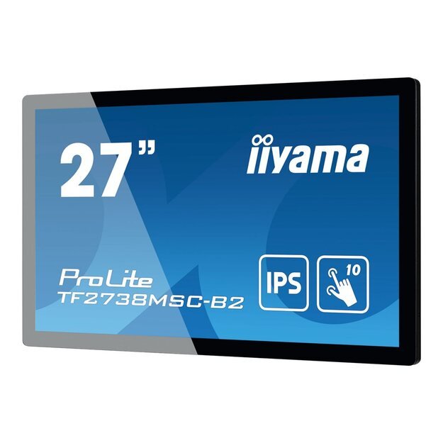 IIYAMA TF2738MSC-B2 A 27inch Touchpanel 1080p IPS 500cd 10touch points CA VGA HDMIx1 DPx1 speakers 2x1W open frame black 8