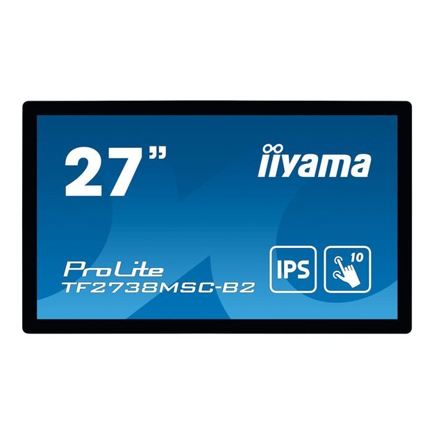 IIYAMA TF2738MSC-B2 A 27inch Touchpanel 1080p IPS 500cd 10touch points CA VGA HDMIx1 DPx1 speakers 2x1W open frame black 7