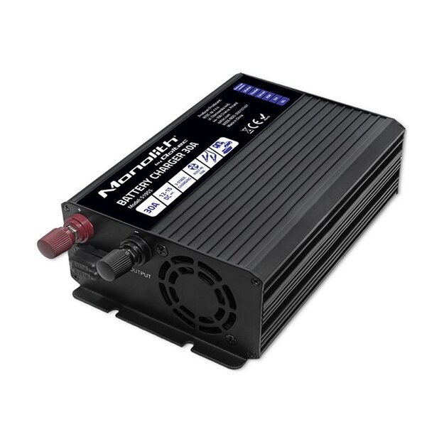 QOLTEC 51955 Smart Monolith charger for LiFePO4 AGM GEL SLA batteries / 30A / 12V