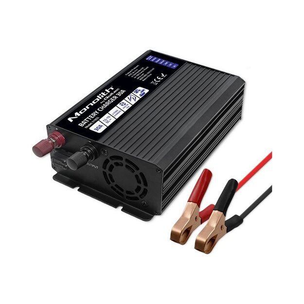 QOLTEC 51955 Smart Monolith charger for LiFePO4 AGM GEL SLA batteries / 30A / 12V