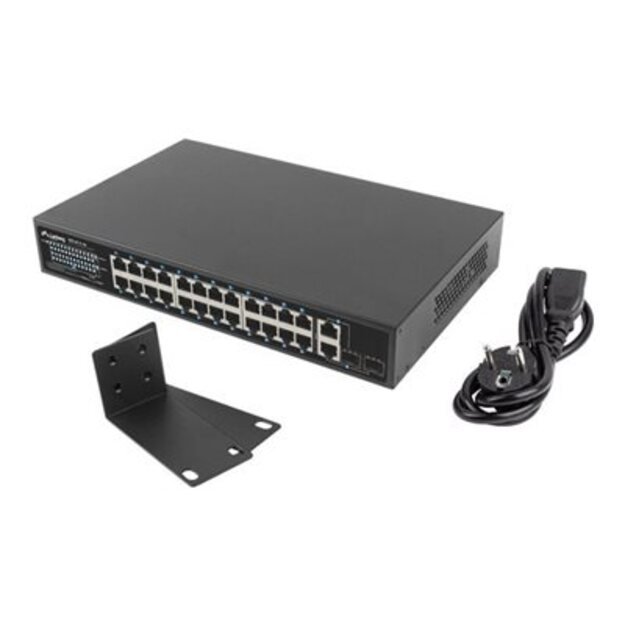 LANBERG Switch rack 19inch RSFE-24P-2C-250 24x 100Mb PoE+ 2x Combo Gigabit 250W