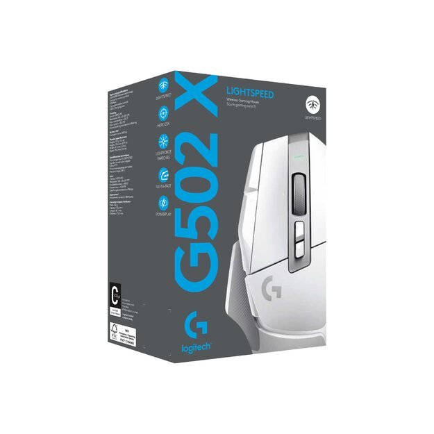 LOGITECH G G502 X LIGHTSPEED Mouse optical 8 buttons wireless 2.4 GHz USB LOGITECH LIGHTSPEED receiver white