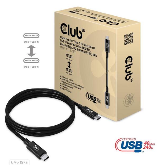 CABLE USB-C TO USB-C 1M/M/M CAC-1576 CLUB3D