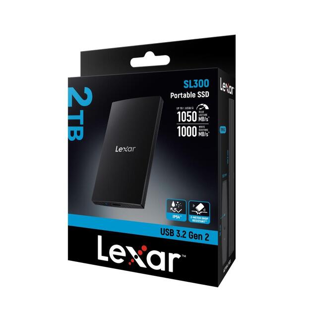 External SSD|LEXAR|SL300|2TB|USB-C|Write speed 1000 MBytes/sec|Read speed 1050 MBytes/sec|LSL300002T-RNBNG