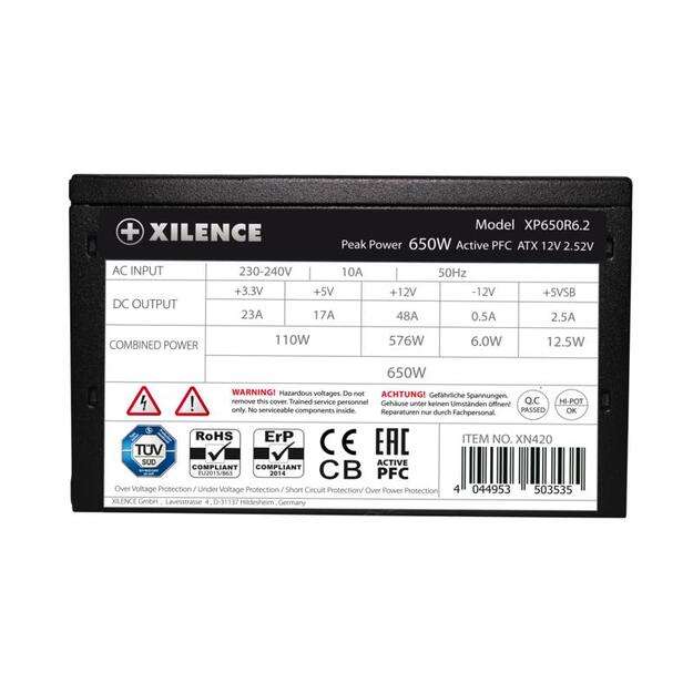 Power Supply|XILENCE|Performance C+ | XP650R6.2|650 Watts|Efficiency 80 PLUS|PFC Active|XN421BULK 14