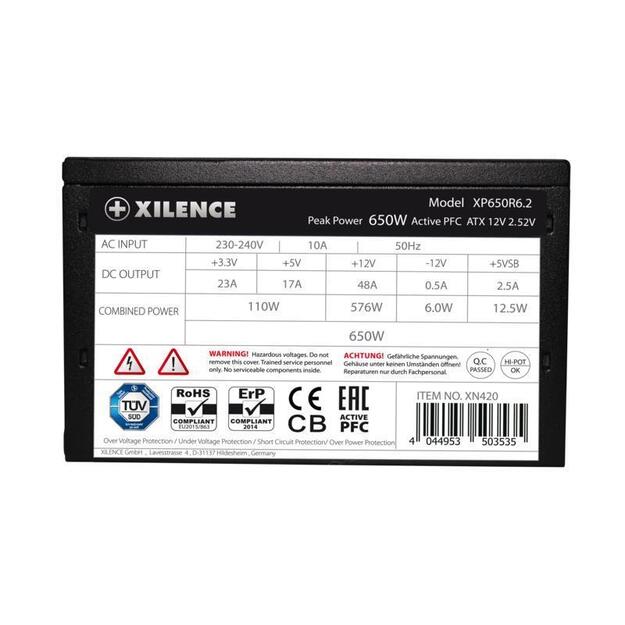 Power Supply|XILENCE|Performance C+ | XP650R6.2|650 Watts|Efficiency 80 PLUS|PFC Active|XN421BULK