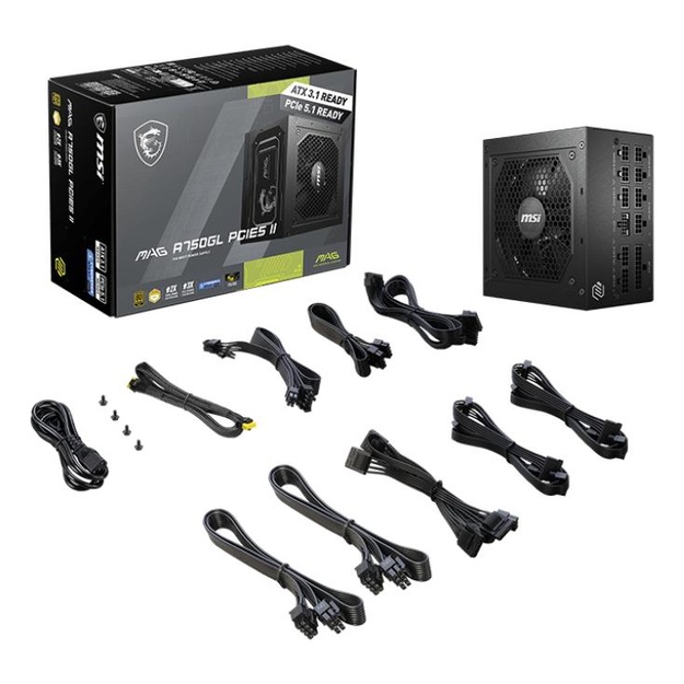 Power Supply|MSI|MAG A750GL PCIE5 II|750 Watts|Efficiency 80 PLUS GOLD|PFC Active|MAGA750GLPCIE5II