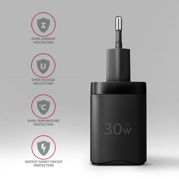 MOBILE CHARGER WALL USB-C 30W/1PORT BLACK ACU-PD30 AXAGON