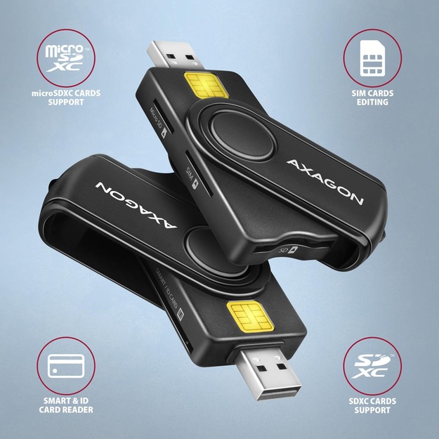 CARD READER USB-C+USB2.0 4SLOT/SMARTCARD CRE-SMP2A AXAGON
