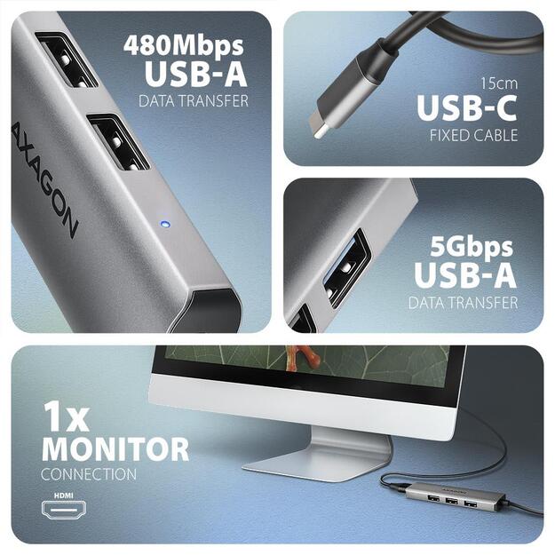 I/O HUB USB-C 4IN1/0.15M HMC-H3A AXAGON 2