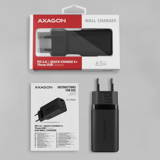 MOBILE CHARGER WALL USB 65W/GAN 3PORT ACU-DPQ65 AXAGON