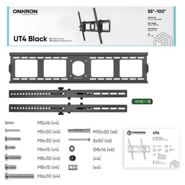 TV SET ACC WALL MOUNT/55-100 /BLACK UT4-B ONKRON