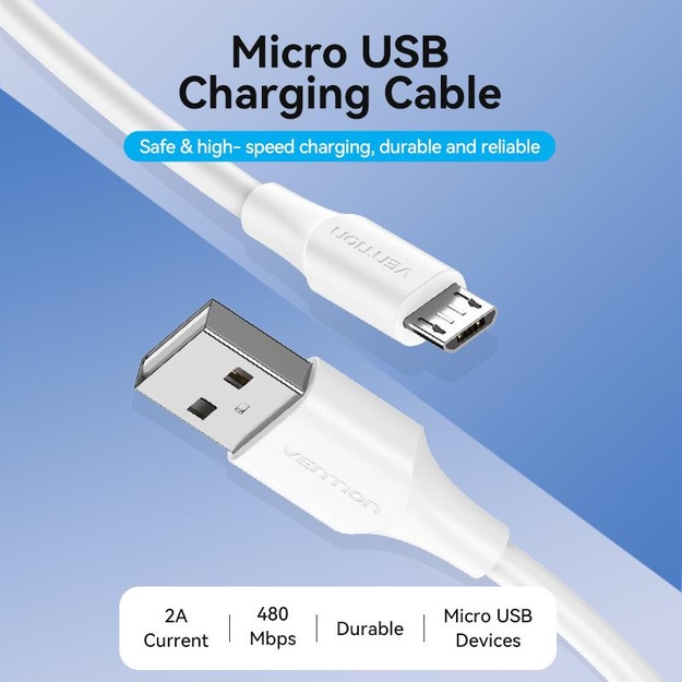 CABLE USB2.0 TO MICRO-B/1M WHITE CTIWF VENTION
