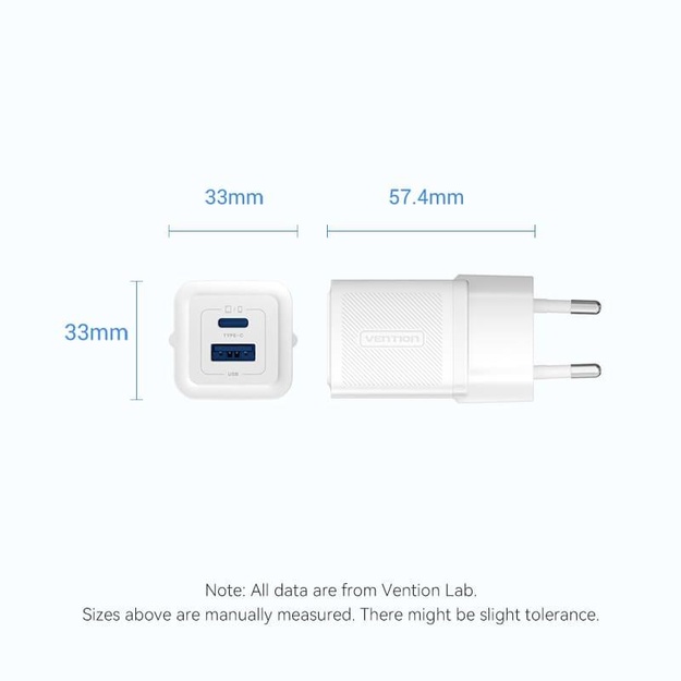 MOBILE CHARGER WALL 30W USB/2P WHITE FEQW0-EU VENTION