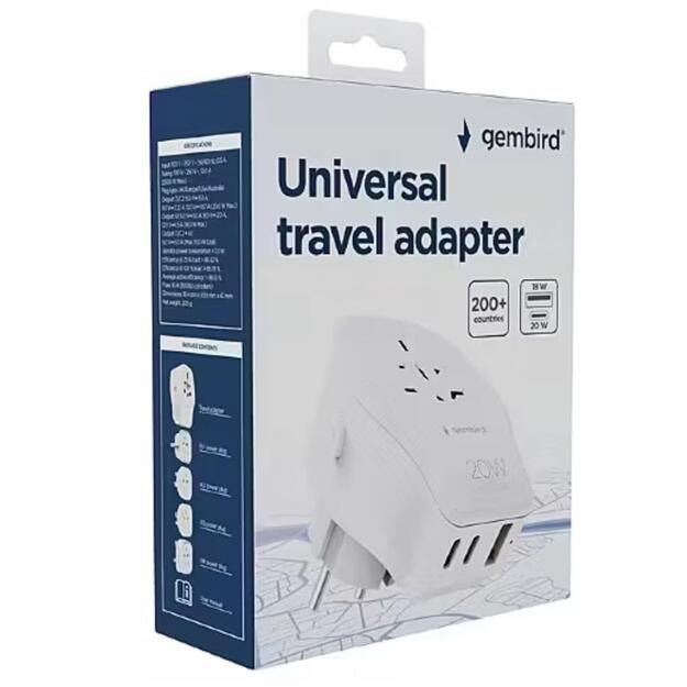 POWER ADAPTER TRAVEL 20W/WHITE TPA-1A2C20-02-W GEMBIRD 3