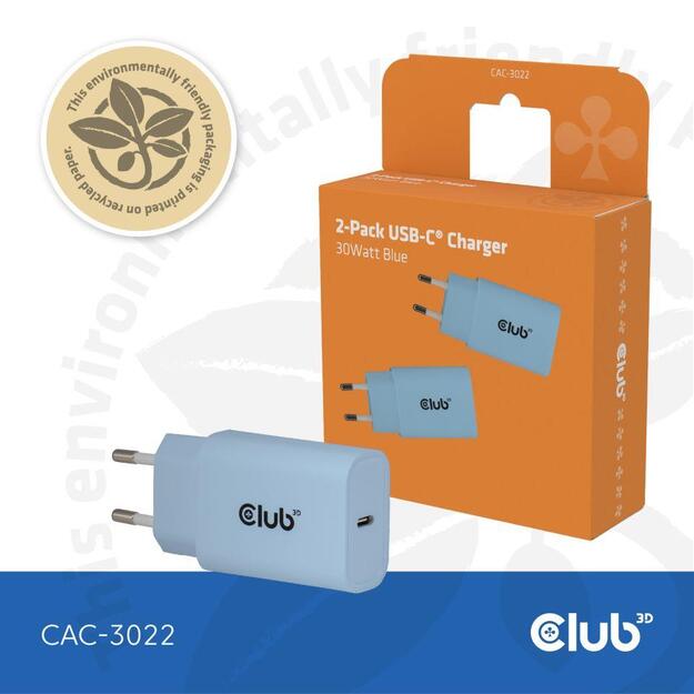 MOBILE CHARGER WALL USB-C/2PACK 30W BLUE CAC-3022 CLUB3D 2