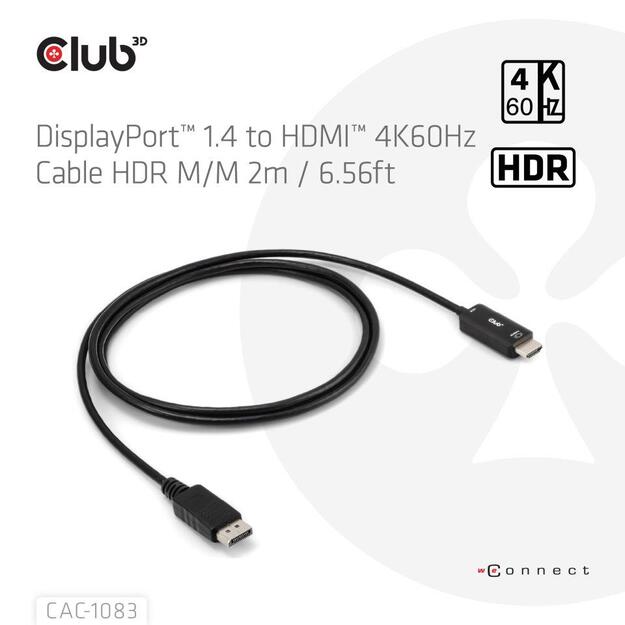 CABLE DP TO HDMI 2M/CAC-1083 CLUB3D 1