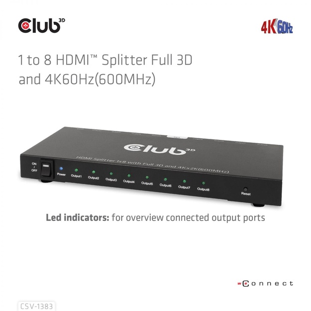I/O VIDEO SPLITTER HDMI 8PORT/3D 4K 60HZ CSV-1383 CLUB3D
