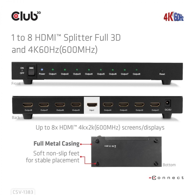 I/O VIDEO SPLITTER HDMI 8PORT/3D 4K 60HZ CSV-1383 CLUB3D