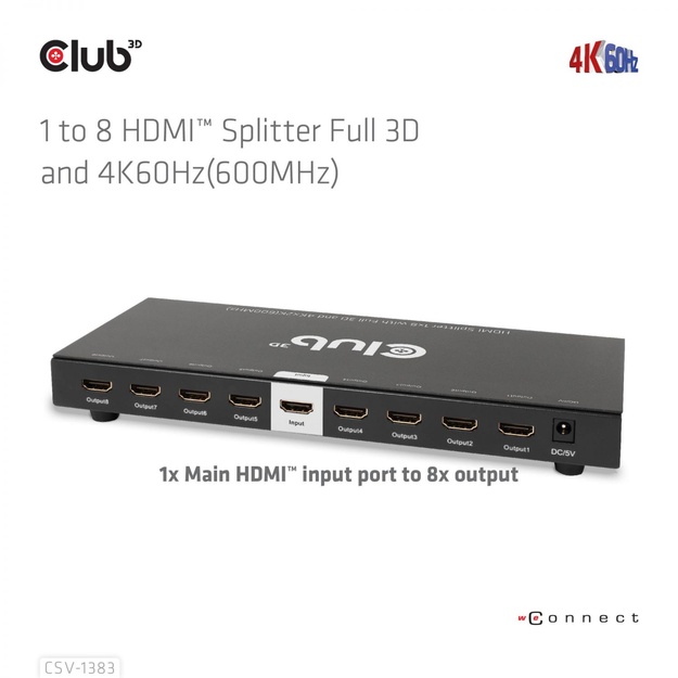 I/O VIDEO SPLITTER HDMI 8PORT/3D 4K 60HZ CSV-1383 CLUB3D