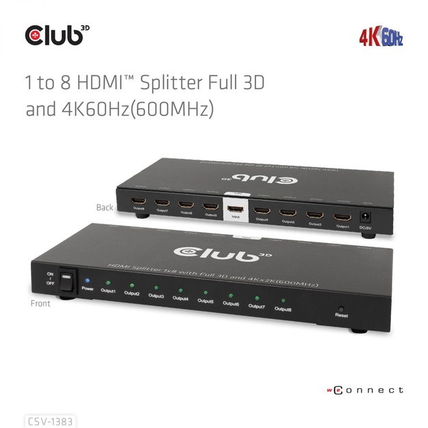 I/O VIDEO SPLITTER HDMI 8PORT/3D 4K 60HZ CSV-1383 CLUB3D
