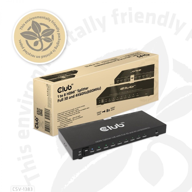 I/O VIDEO SPLITTER HDMI 8PORT/3D 4K 60HZ CSV-1383 CLUB3D