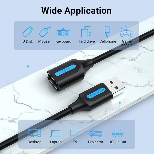 CABLE USB2.0 MALE TO FEMALE/1M BLACK CBIBF VENTION