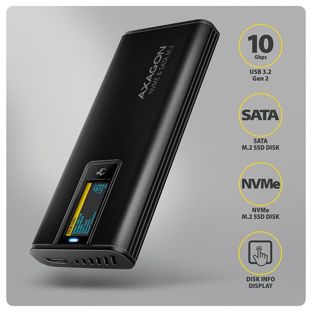 SSD ACC ENCLOSURE M.2 NVME/SATA USB-C EEM2-SD2B AXAGON