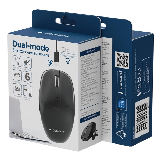 MOUSE USB OPTICAL WRL/MUSW2-6B-01 GEMBIRD