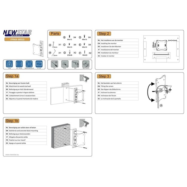 Televizoriaus laikiklis sieninis SILVER/10-24  FPMA-W810 NEOMOUNTS