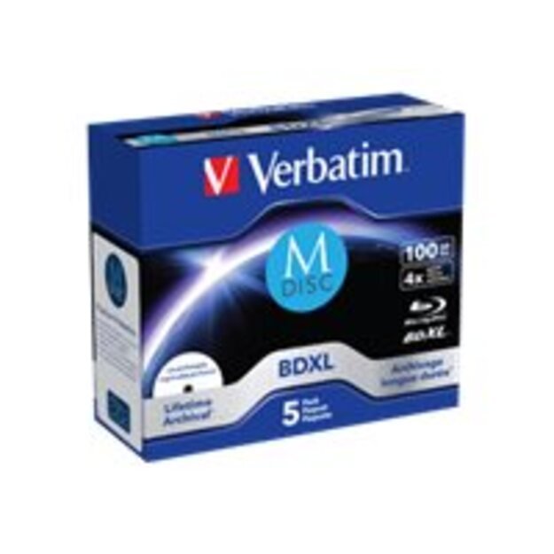 Kompaktinis diskas VERBATIM 43834 BluRay M-DISC BD-R Verbatim jewel case 5 100GB 4x Inkjet Printable