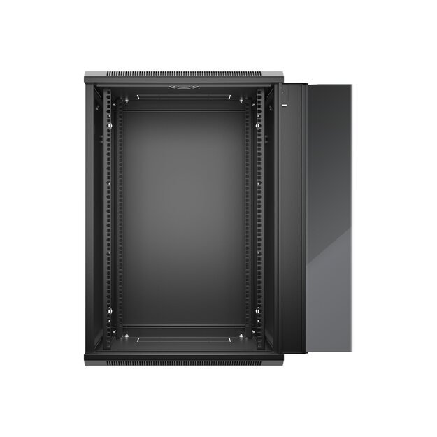 Komutacinė spinta pakabinama NETRACK 019-180-645-022 19,18U/450 mm,glass door,black,remov. side pan.