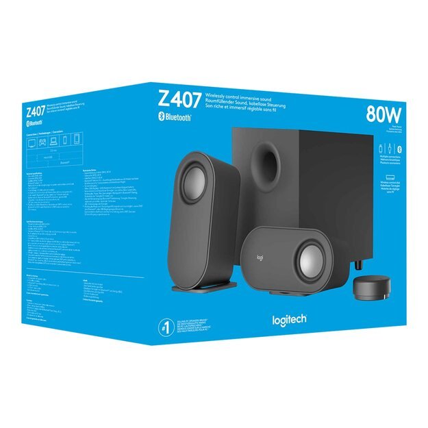 Kolonėlės Speaker|LOGITECH|Z407|Wireless|P.M.P.O. 80 Watts|1xMicro-USB|1xStereo jack 3.5mm|Bluetooth|980-001348