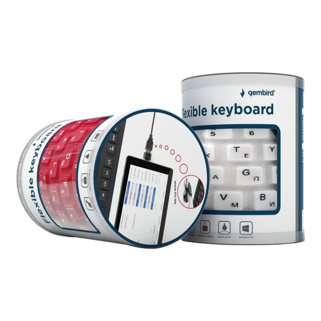 Klaviatūra laidinė GEMBIRD KB-109F-B Flexible , USB + OTG, black color, US layout