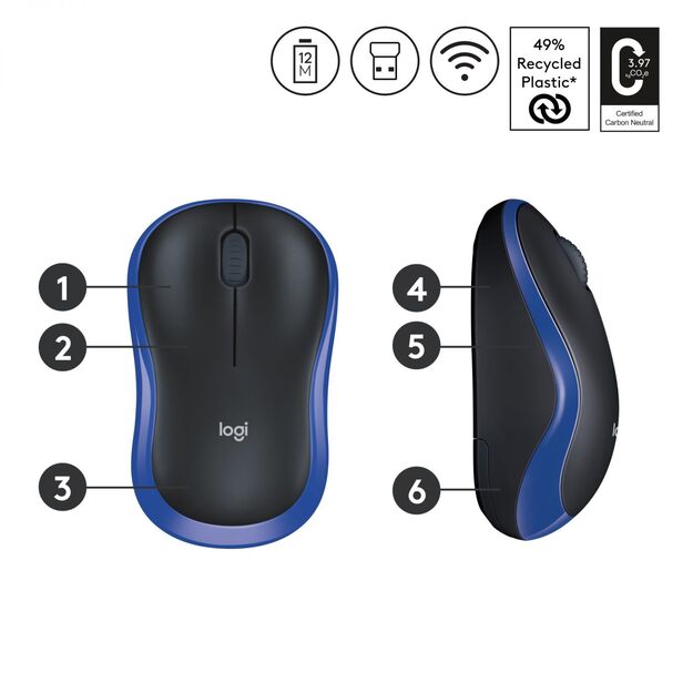 Kompiuterinė pelė belaidė OPTICAL WRL M185/BLUE 910-002239 LOGITECH 27