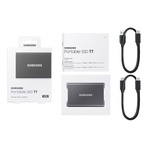 Išorinis kietasis diskas SSD |SAMSUNG|T7|2TB|USB 3.2|Write 1000 MBytes/sec|Read 1050 MBytes/sec|MU-PC2T0T/WW