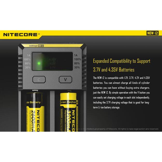 Baterijų įkroviklis CHARGER 2-SLOT/INTELLICHARGER NEW I2 NITECORE 5