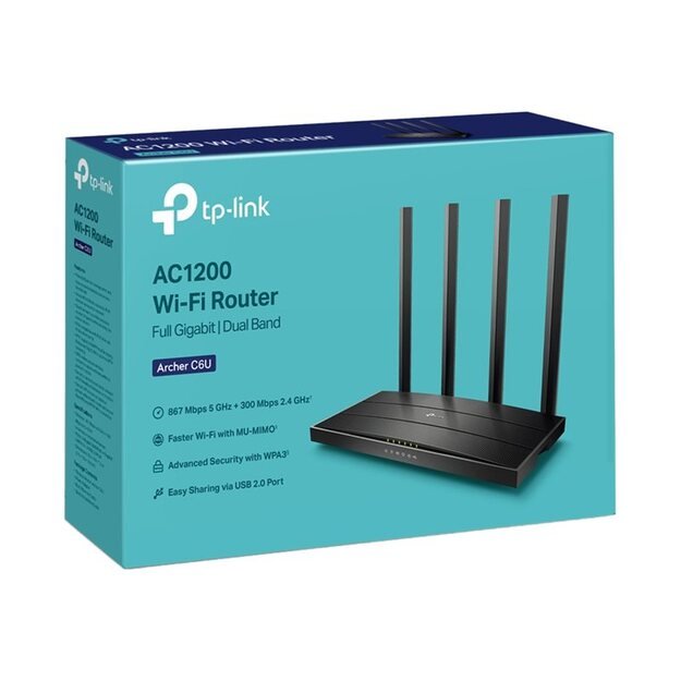 Maršrutizatorius TP-LINK 1167 Mbps USB 2.0 1 WAN 4x10/100/1000M antennas 4 ARCHERC6U