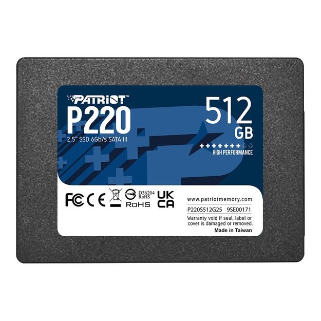 Kietasis diskas (SSD) vidinis PATRIOT P220 SATA 3 512GB SSD 550/500MB/s