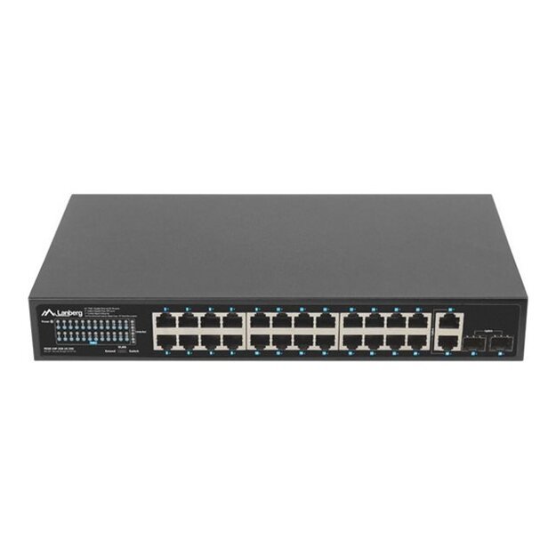 Komutatorius LANBERG PoE+ rack 19inch 24x 1GB 2x SFP 250W RSGE-24P-2GE-2S-250 unmanaged