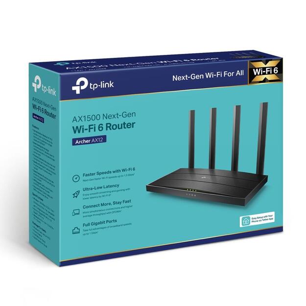 Maršrutizatorius TP-LINK 1500Mbps Wi-Fi 6 1 WAN 3x10/100/1000M antennas 4 ARCHERAX12