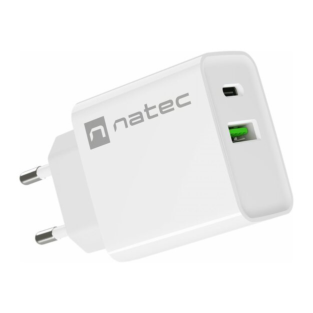 NATEC USB Charger Ribera USB-A+USB-C Power Delivery 20W white