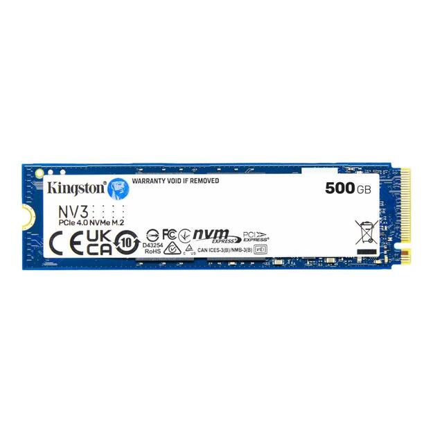 SSD|KINGSTON|NV3|500GB|M.2|PCIE|NVMe|3D NAND|Write speed 3000 MBytes/sec|Read speed 5000 MBytes/sec|TBW 160 TB|MTBF 200000 hours|SNV3S/500G