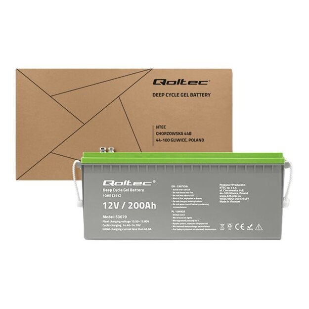 QOLTEC 53079 Deep Cycle Gel battery 12V 200Ah