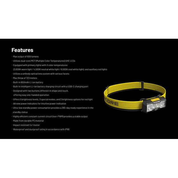 HEADLAMP NU SERIES 600 LUMENS/NU27 NITECORE 3