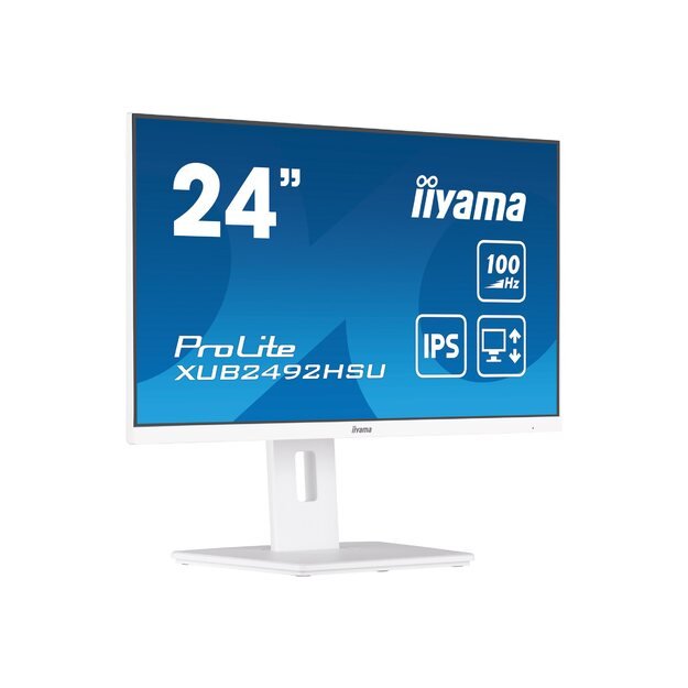 IIYAMA XUB2492HSU-W6 24inch ETE IPS-panel FHD 100Hz 250cd/m2 HDMI White Speakers 15cm Height Adj. Stand Pivot (P)