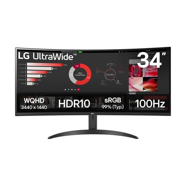 LG 34WR50QC-B.AEU 34inch VA Curved UW QHD 21:9 100Hz 3000:1 300cd/m 5ms 2xHDMI 2.0 DP HDR10 AMD FreeSync Black